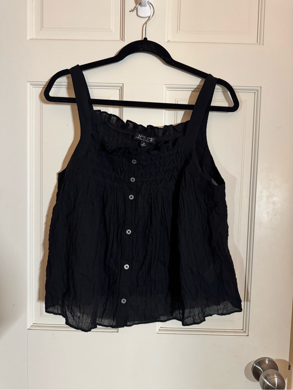 NWT J.Crew Smocked Crinkle Button Front Tank Top Black M